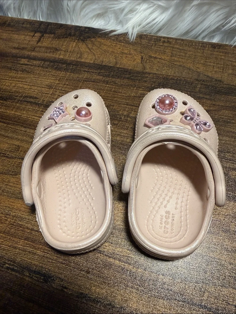 CROCS Kids Blush Pink Classic Clog with Gem Charms